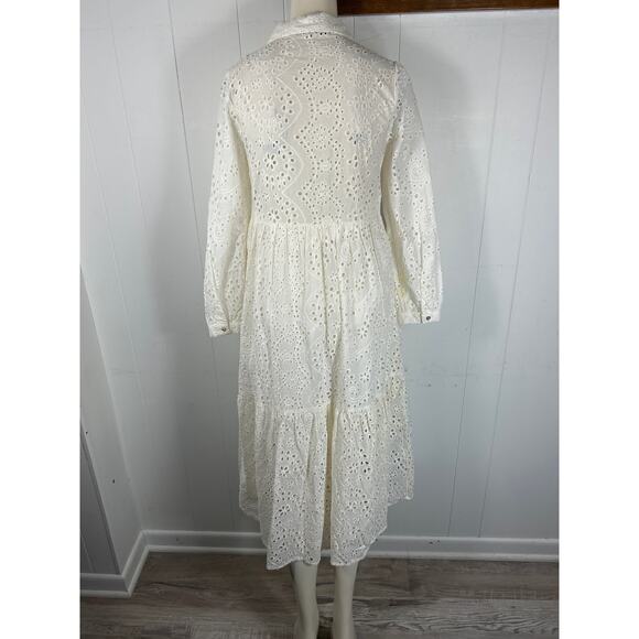 ZARA WOMAN ZW COLLECTION CUTWORK EMBROIDERY EYELET OFF WHITE DRESS SIZE S. - Picture 4 of 6